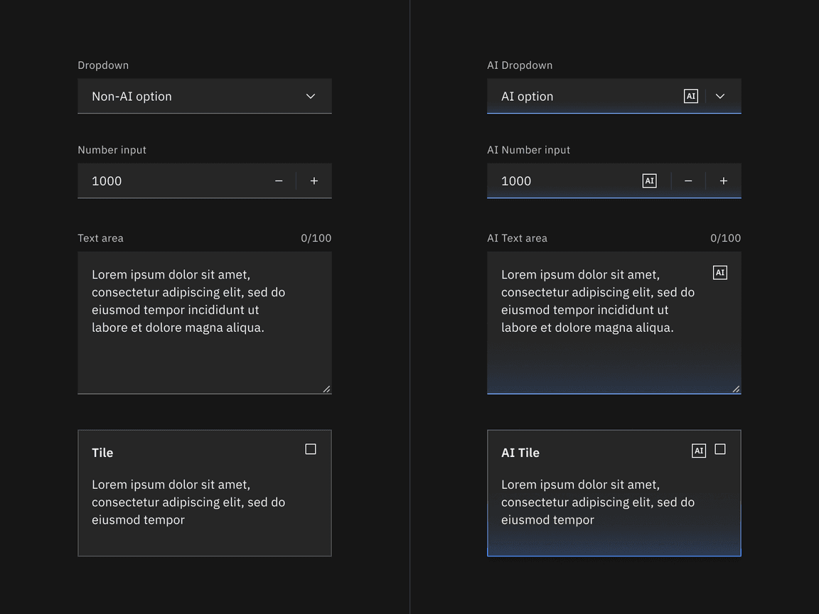 Dark mode examples of AI carbon components.